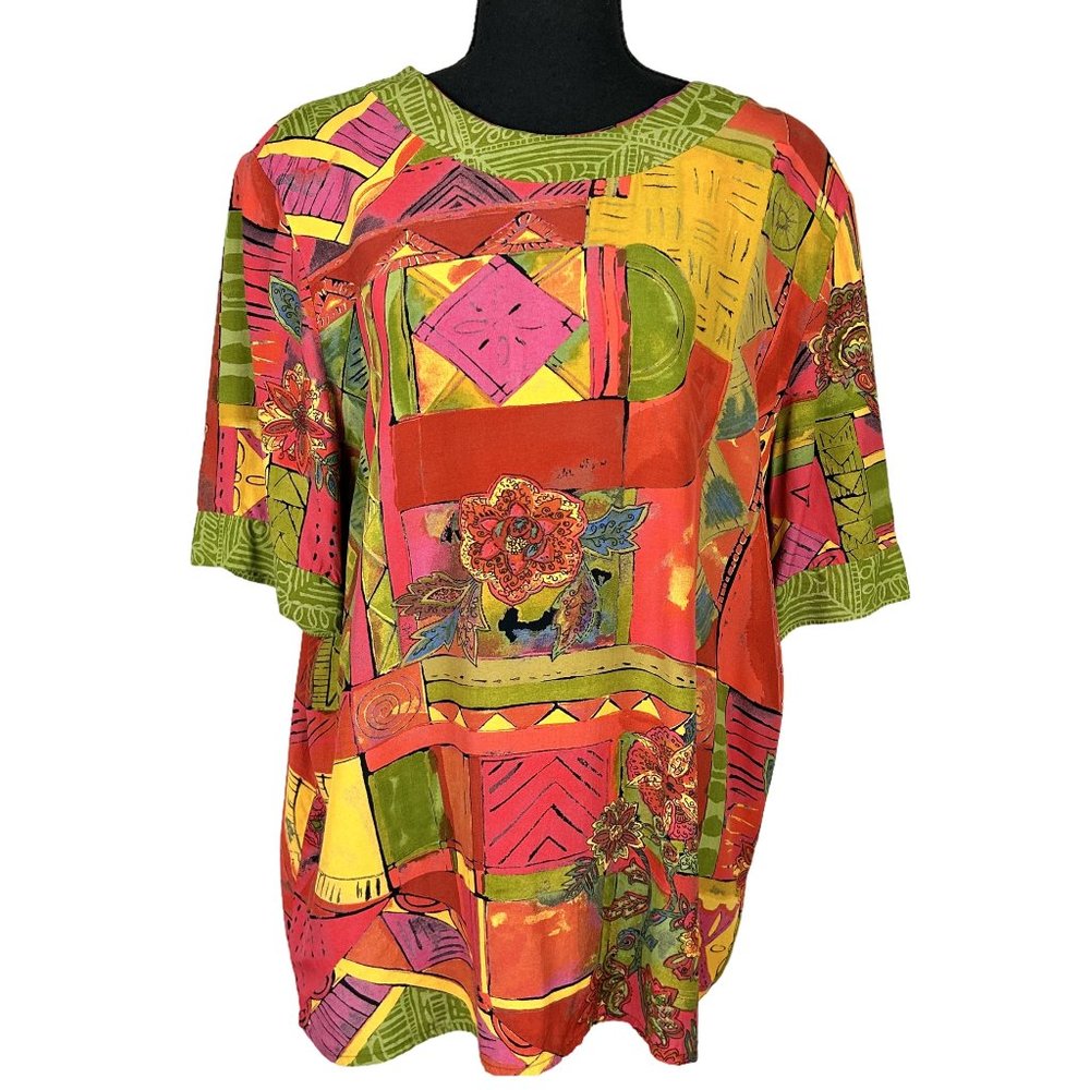 VINTAGE 90s Short Sleeve Abstract Top
